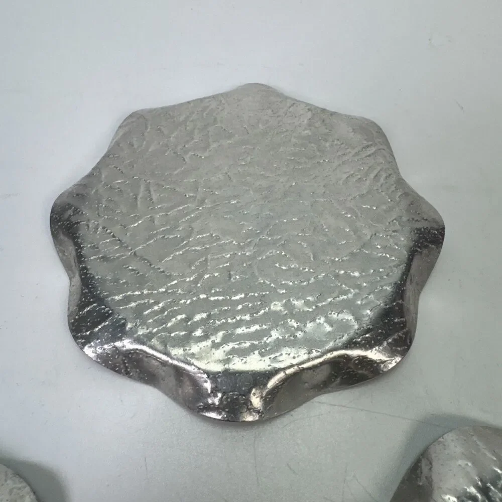 VTG 1950s Hammered Aluminum Set 3 Coasters Scalloped Rim Silver 4